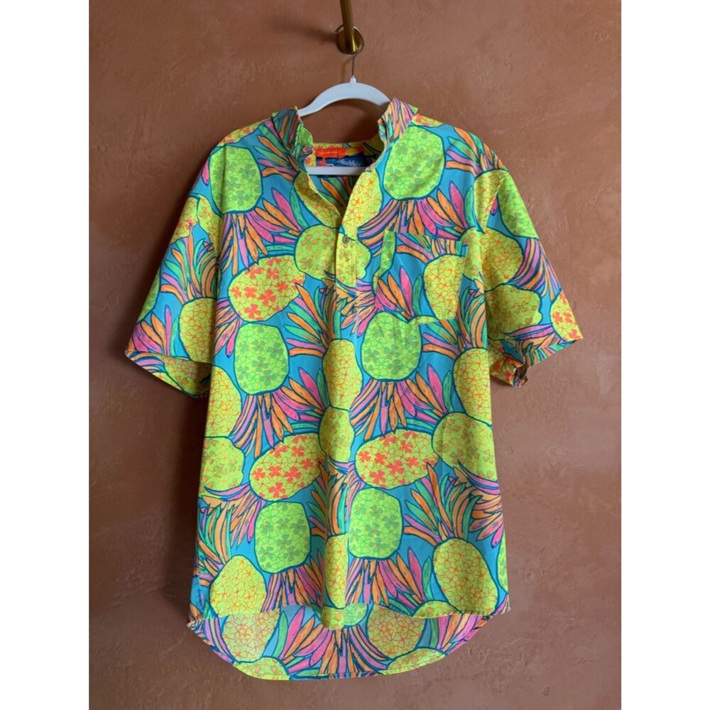 Chubbies Tropical Pineapple Print Button Shirt XXL Bright Vacation Party Shirt